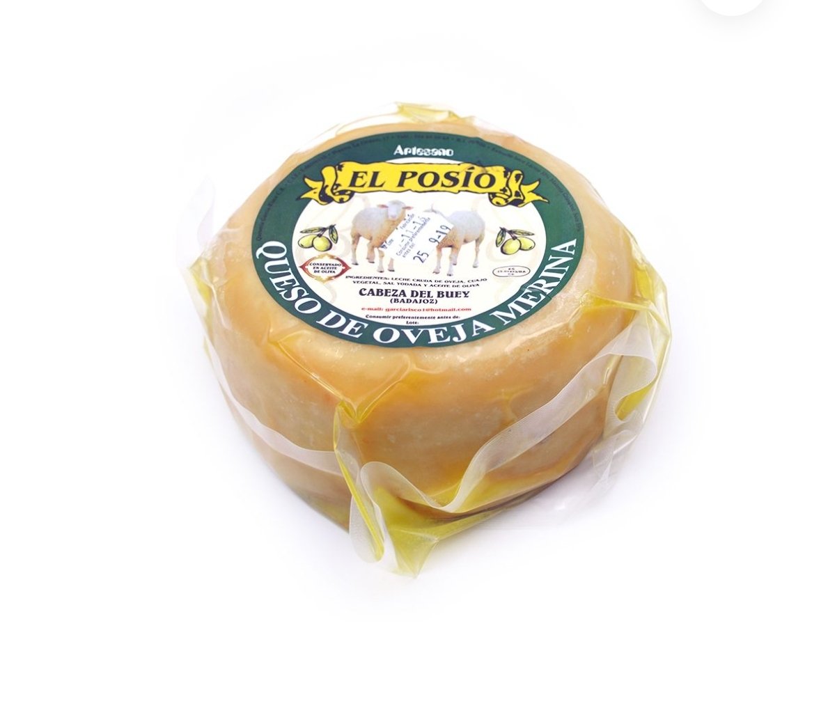 Queso artesano de oveja merina conservado en aceite de oliva, envasado al vacío, con etiqueta verde